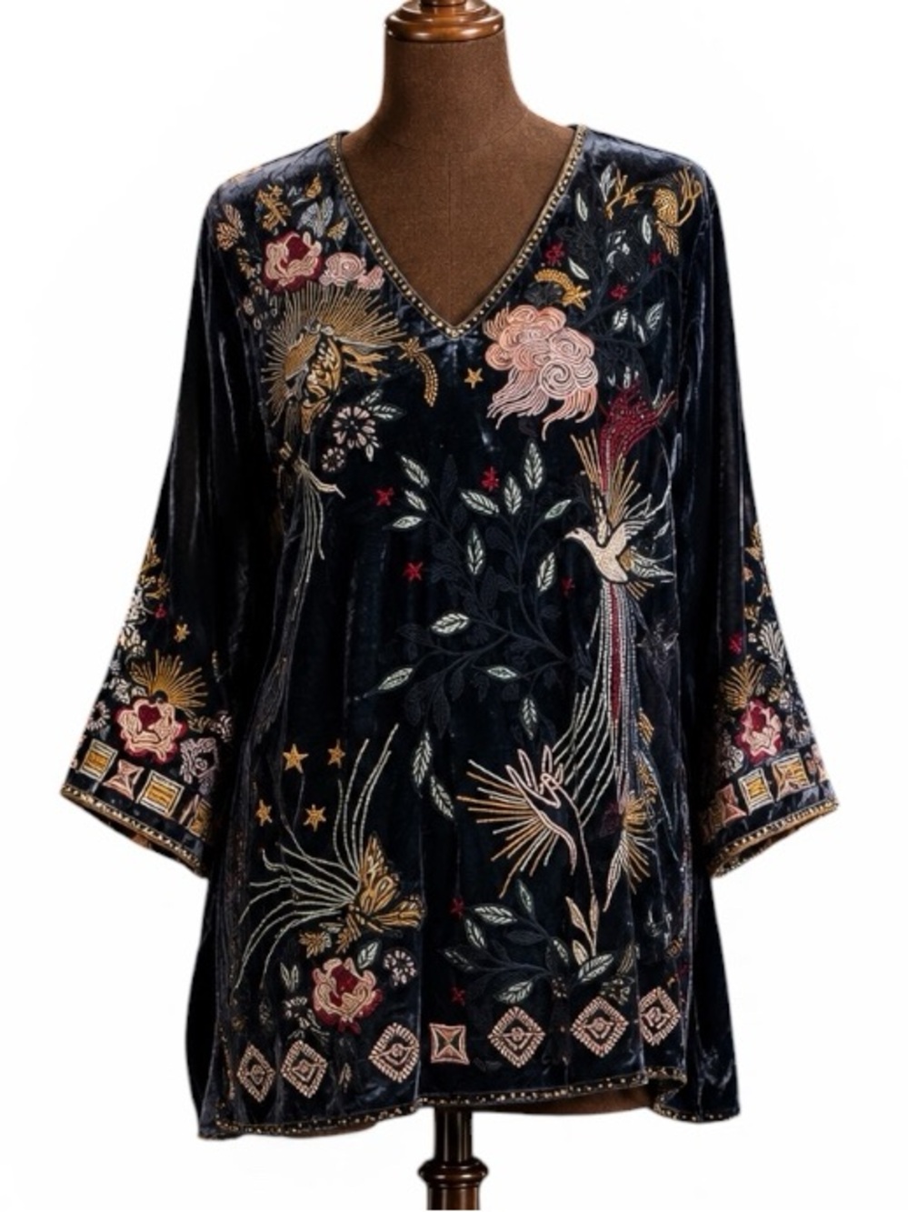 Johnny Was heavily embroidered Selah Velvet Kimono Sleeve Top In Jasper NWT RARE